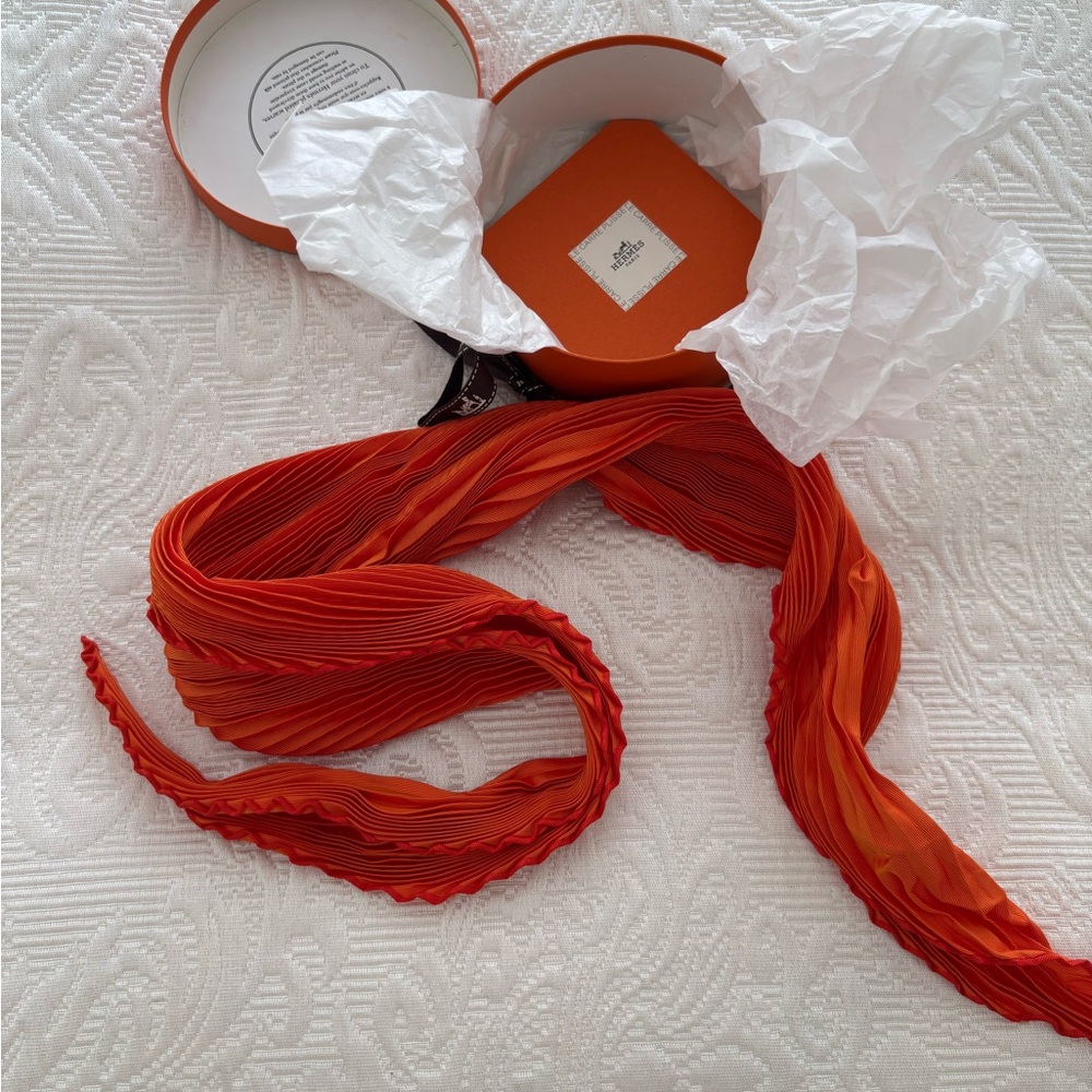Hermes Plisse Classic Orange Scarf New !!